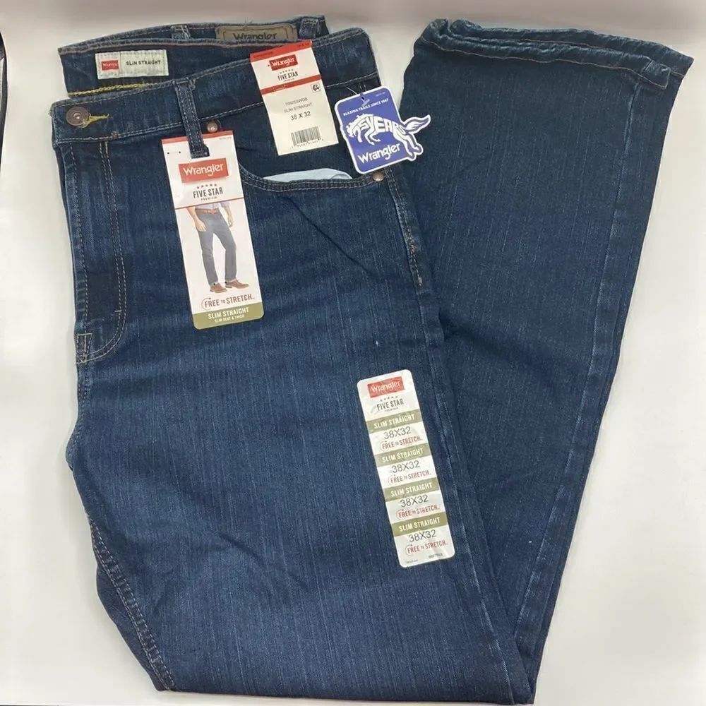 Mens Wrangler Denim Slim Straight Fit Jean With Stretch Size 38 X 32